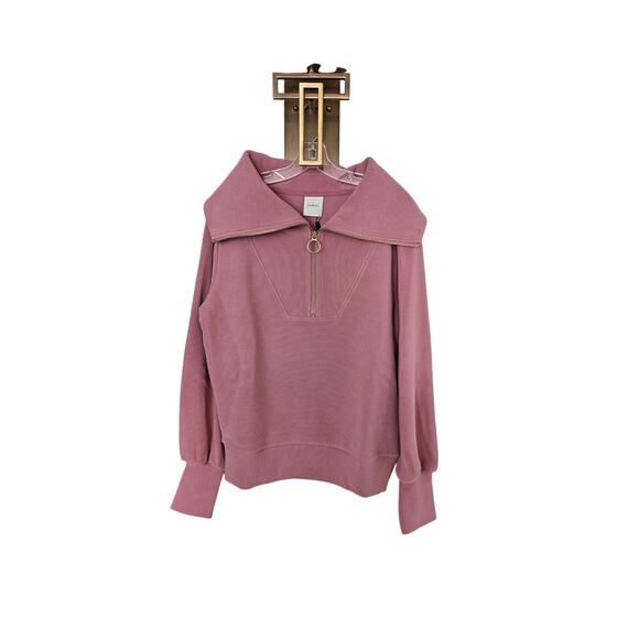 Varley Pink Rose Ottoman Half Zip Ribbed Knit Cowl Neck Pullover NWT Size Small - Picture 2 of 12